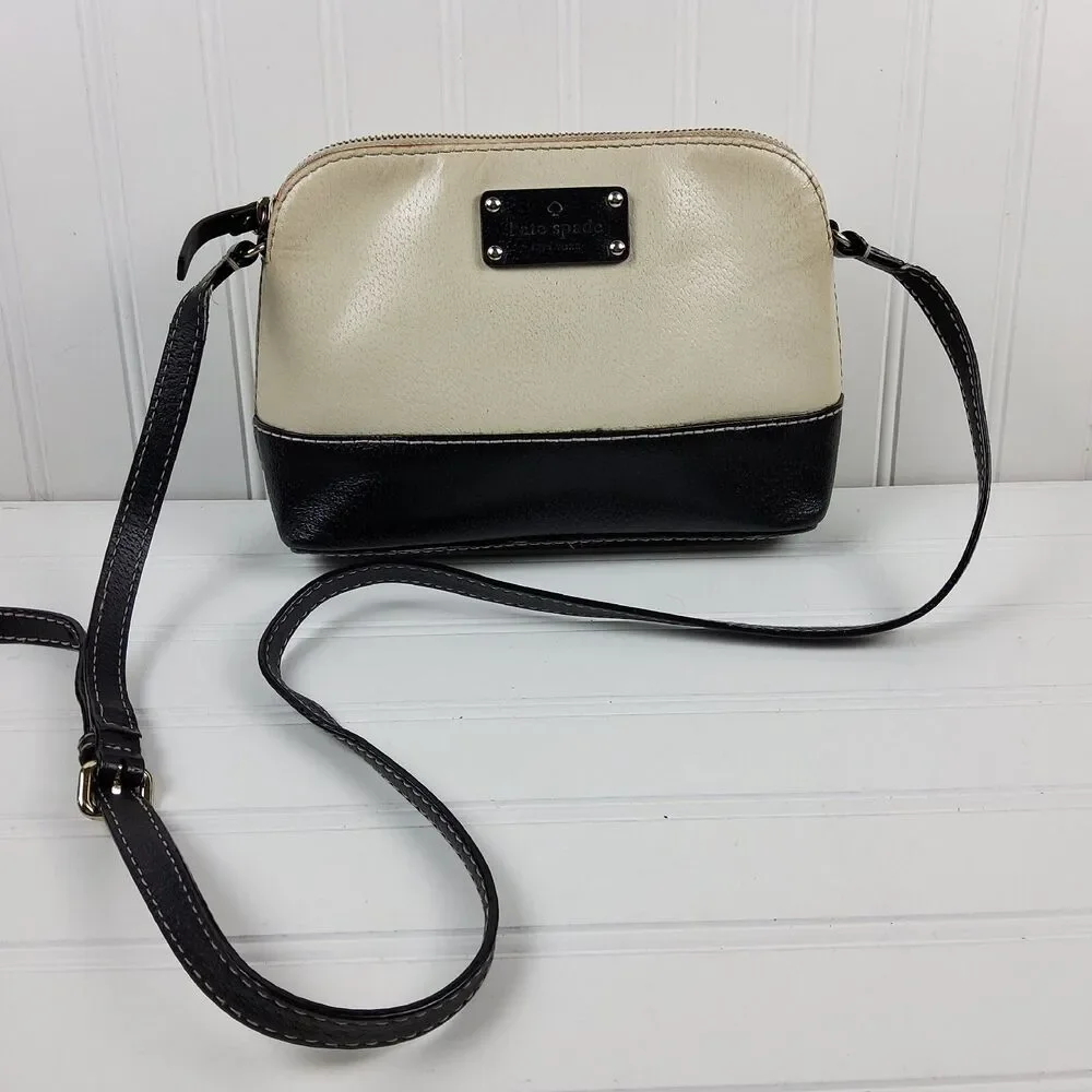 Kate Spade Hanna Berkeley Lane Crossbody Shoulder Handbag Purse Beige Black